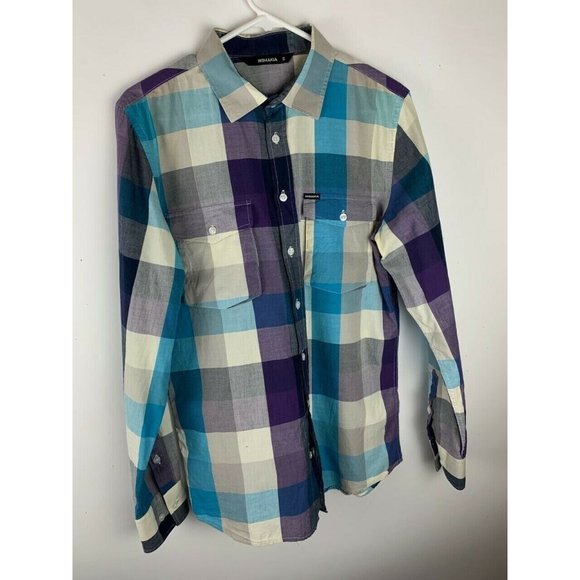 Makia Mens Plaid Shirt Size Small Button Front Long Sleeve 100% Cotton - Picture 1 of 3